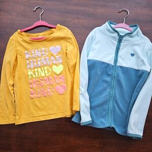 Fleece Zip Up Jacket Long Sleeved Tee Set Size 6
